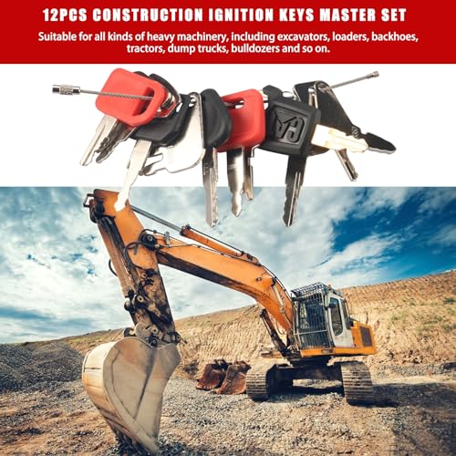 12PCS Construction Ignition Keys Master Set, Construction Keys Set Compatible with CAT Case JD Komatsu Kubota Hyster Bobcat Daewoo JCB JLG Toyota Master Heavy Equipment Key