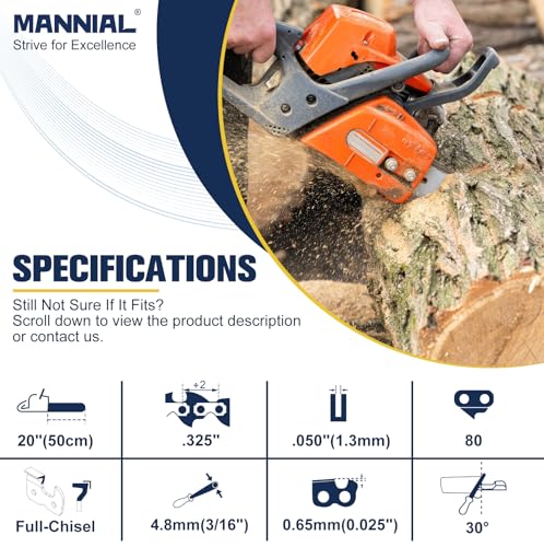 MANNIAL 3-Pack 20 Inch Chainsaw Chain with Sharpening Kit for Husqvarna 450 Rancher, 545 Rancher, 550 XP, .325" Pitch .050" Gauge 80 Drive Links, Replacement Chains 581643680 by Mannial - Image 2