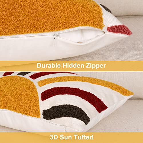Ojia Decorative Throw Pillow Cover, 18×18 Square Boho Pillow Case, Colorful Sun Tufted Pillow Cushion Cover For Couch Sofa Living Room Bedroom 1 Pack #TOP2