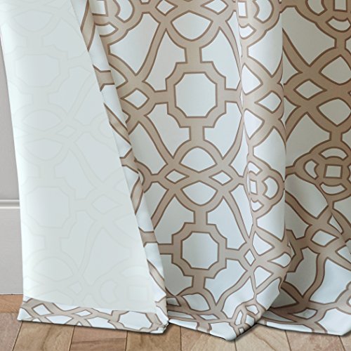 Elrene Home Fashions Marin Indoor/Outdoor Geometric Ironwork Print Grommet Window Curtain Patio, Pergola, Porch, Deck, And Lanai, 50 In X 84 In (1 Panel), Natural #TOP3