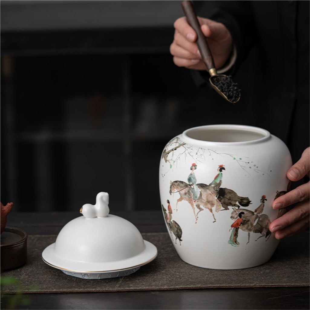SONGCHAO Sugar Jar Hand-Painted Tea Storage Jars Household Loose Tea Storage Containers Tea Jars Chinese Retro Awakening Tea Jars Tea Canister (Color : Medium)