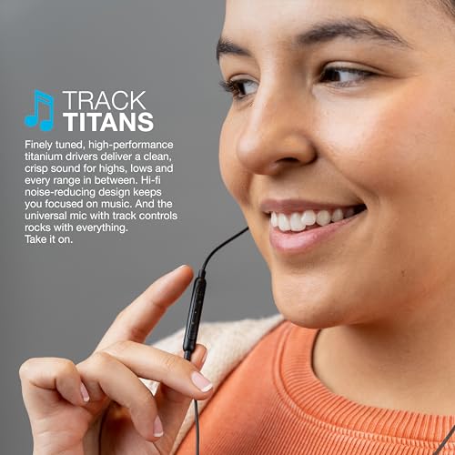 JLab JBuds Pro Signature Wired Earbuds, USB-C Connection, Music Controls, Universal Mic, Custom Fit with Cush Fins, Black