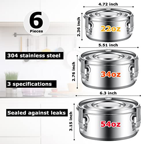 Zopeal 6 Pcs Stainless Steel Food Storage Containers With Lid Bento Lunch Boxes Reusable Metal Flat Canisters For Camping Trips Picnic Snacks Soups Salads Leftovers, 3 Sizes #TOP1