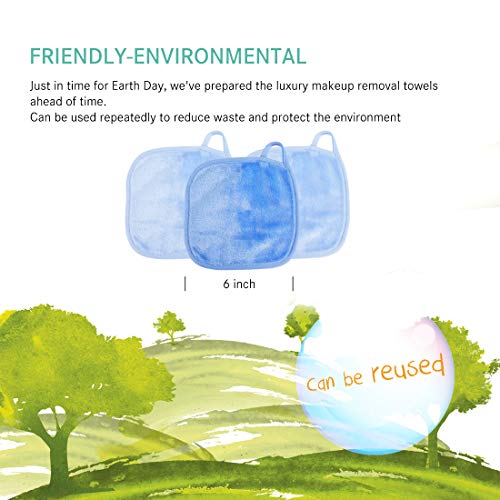 Kodamo | Reusable Makeup Remover Cloth 6 X 6 In 12 Pack - Microfiber Washable Facial Cleansing Towel For All Skin Types With Laundry Bag - Natural Eco-Friendly Makeup Remover Towel (Blue) #TOP2