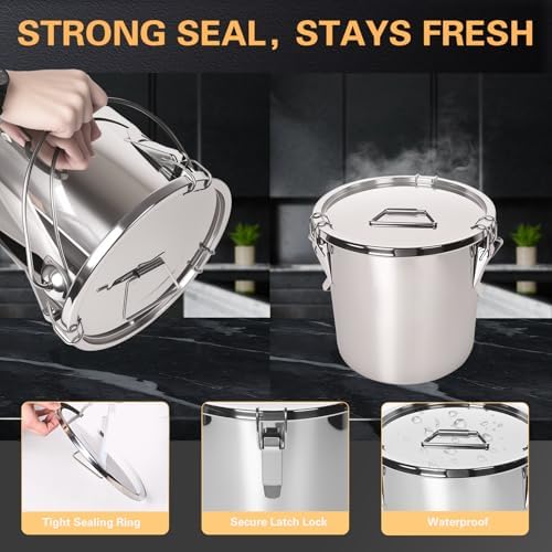 21L/5.6GAL and 12L/3.2GAL Stainless Steel Airtight Canister, Food Storage Canisters with Lid&Locking Clamp for Rice Flour Sugar Grain Coffee Bean Storage Containers (12L & 21L,2 CANISTERS) - Thumbnail 3