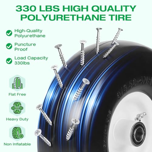 9x3.50-4 Zero Turn Mowers Flat Free Tire and Wheels Parts (2-Pack); Smooth Tread Puncture-proof Tire for Lawn Mowers, Replacement 3/4" & 4 Pcs 5/8" Bearing with 24 Spacers for Garden Tractors Carts by BAIVE BW - Image 3