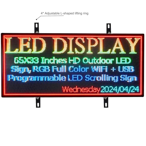 Image of P5 Outdoor 65 inchx34 inch LED Sign Programmable Digital Board -High-Res Scrolling Display, USB and WiFi Control, Custom Images & Video for Business