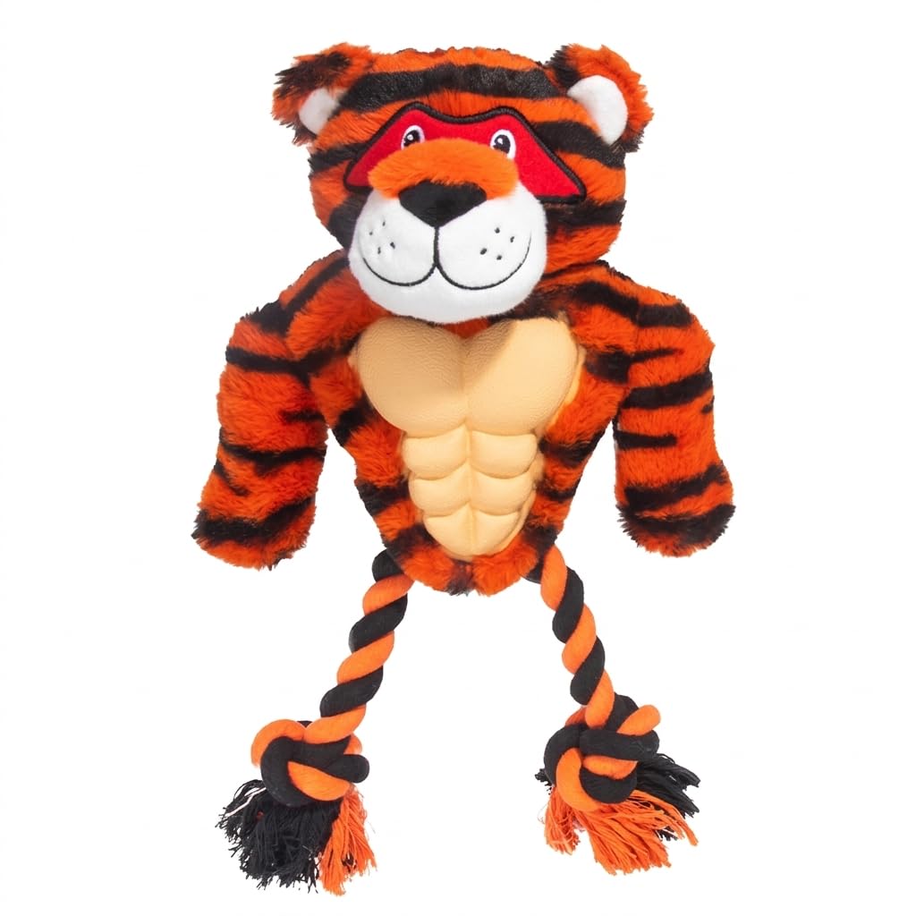 Juguete de cuerda chirriante de tigre de peluche, razas de perros pequeños y medianos, juguete de peluche interactivo duradero para masticadores agresivos, dentición de cachorros, ejercicio,