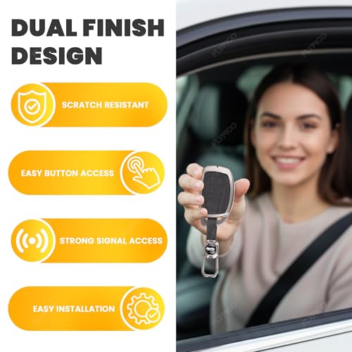 Image of Car Key Cover Compatible with Hyundai Alcazar and Creta Car 4-Button Smart Key (Dual Leather Metal (Black & Brown))