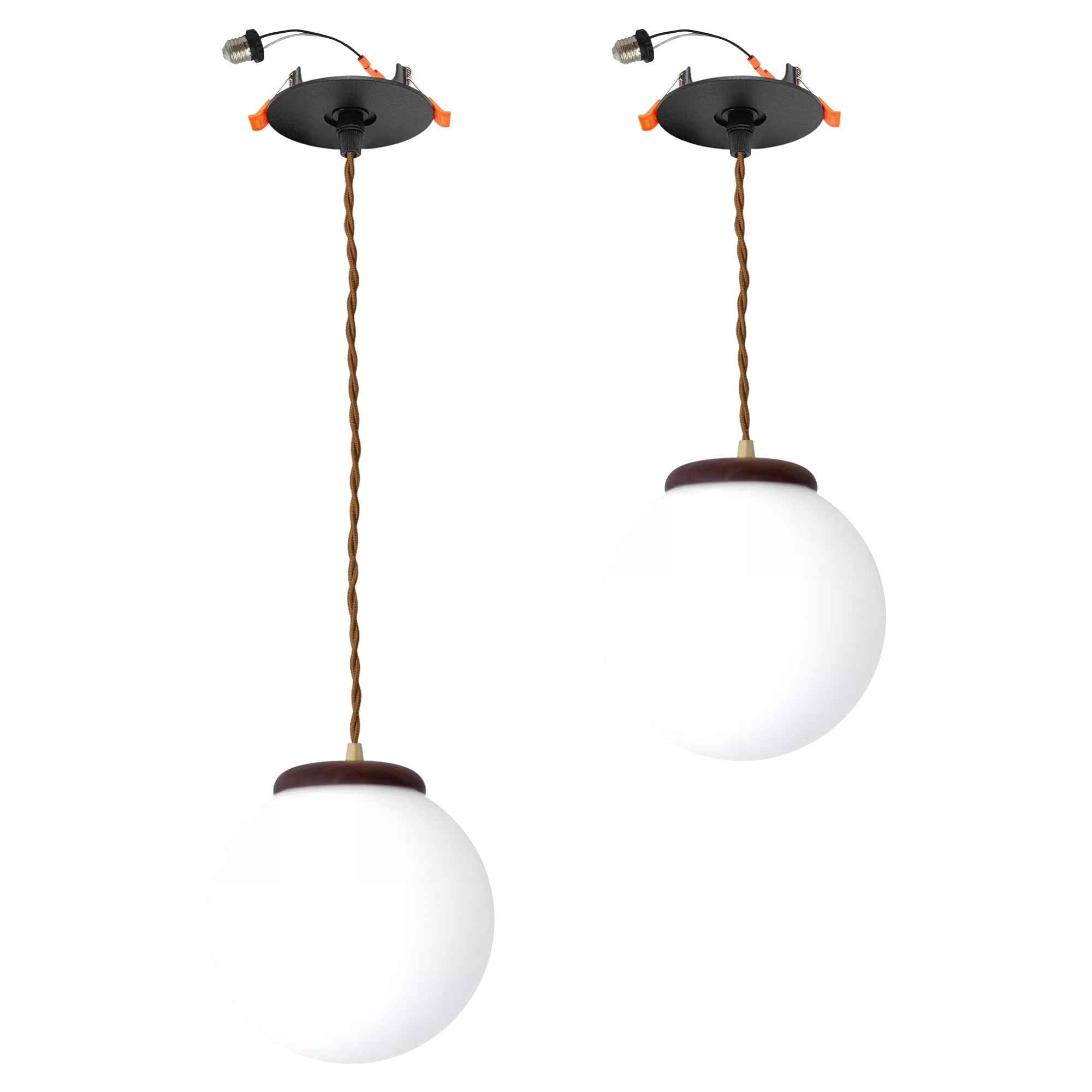 SKIVTGLAMP Adjustable Height Dimmable Can Lights Retrofit Recessed Light Instant ON Compatible E26 Adapter T24 Connector for 4~5in Holes Frosted White Globe Circular Shade Natural Walnut Wood Socket