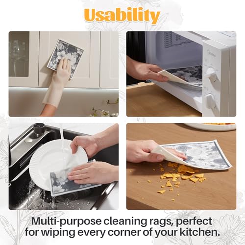 Image of JOYMOOP 12 Pack Decorate Cleaning Cloth (Black White of Decorative Series), Reusable Absorbent Dish Towels, Non-Scratch Washable Rags for Cookware, Kitchen and Household Cleaning - 6.7x7.9 inch