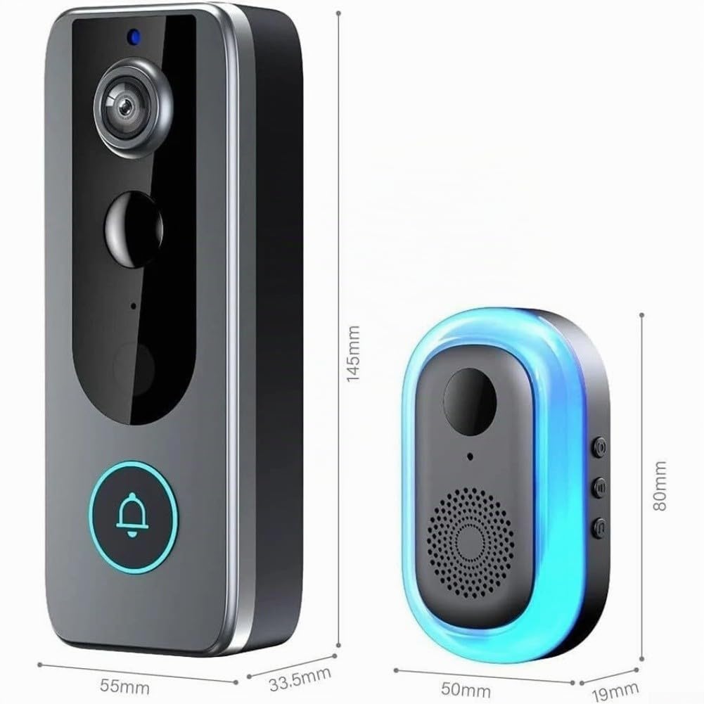 Sonnette vidéo intelligente sans fil pour sonnette Wi-Fi Tuya - Vidéo HD 720p - Audio bidirectionnel - Détection de mouvement - Rechargeable par USB-C