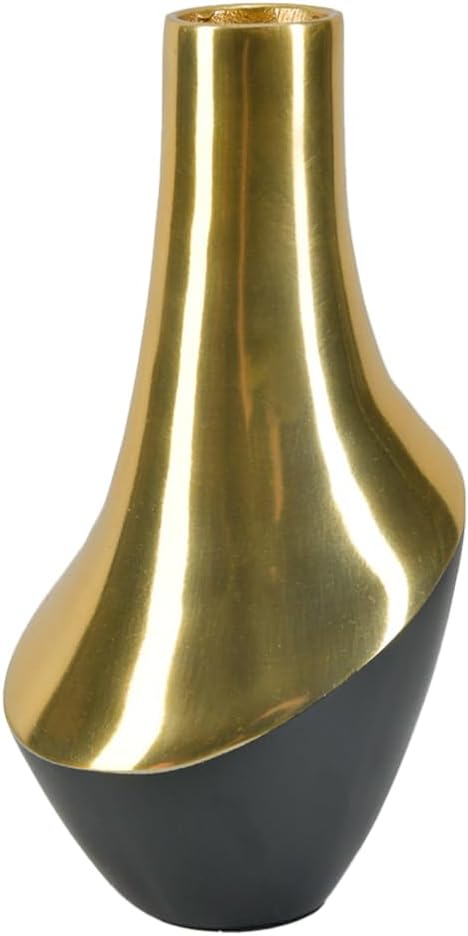 Serene Spaces Living 8" Dual-Tone Contour Vase, Stainless Steel Flower Holder, Modern Centerpiece for Home, Office, Wedding, Holiday Decor, Gift Idea-Ideal for Fresh Bouquets, Silk Florals & Greenery