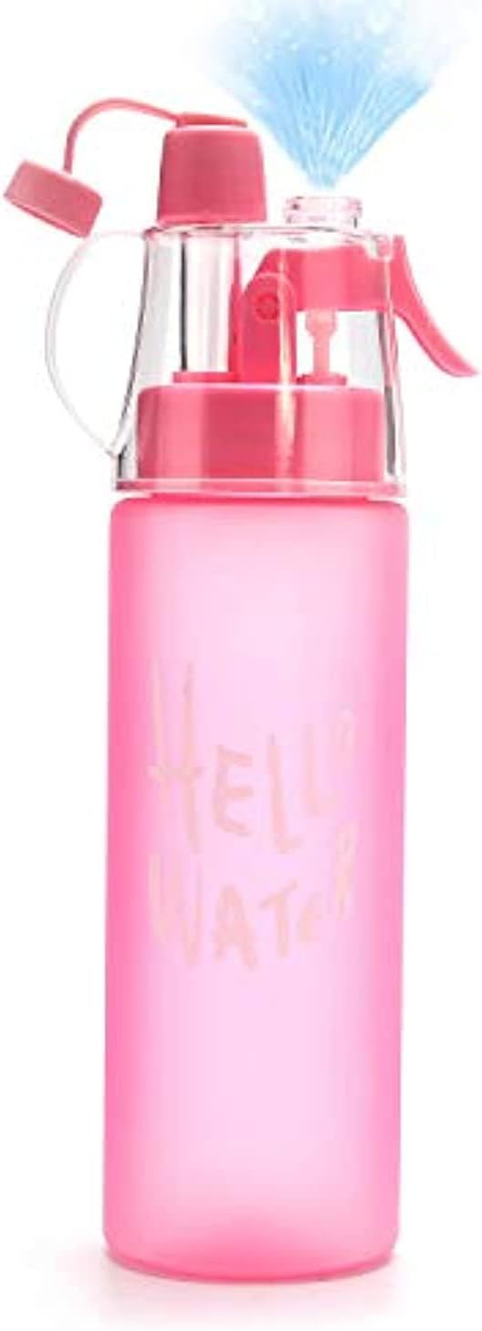 580ML Misting Water Bottle, 20OZ Sports Water Bottle with Spray Mist for Outdoor Hydration, BPA-Free Mist Water Bottle (Pink Frosted, 580ml/20oz)