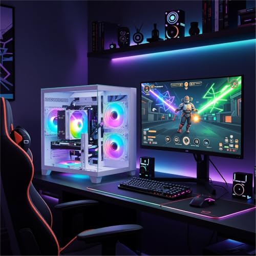 Image of LXZ Gaming PC Ryzen 5 5500, GeForce RTX 3050 8GB, 16GB DDR4 RAM, 512GB NVME 3.0 SSD, White Prebuilt Desktop Computer for Gaming & Productivity