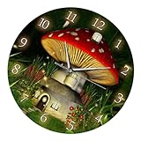 JOINPAYA Wanduhr Dekoration aus Acryl mit Pilzhaus Motiv Batteriebetrieben für Wohnzimmer und Café Stilvolle Cartoon Design und Langlebige Indoor Dekoration