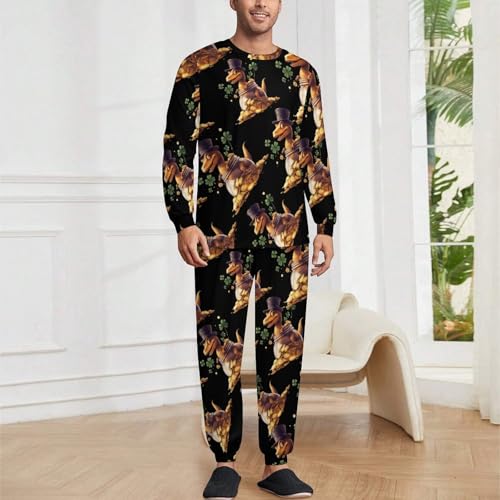 St-Patricks Day Dinosaur Mens Pajamas Set Long Sleeve Sleepwear Pjs Set Shirts And Bottoms Sleep Sets Loungwear2