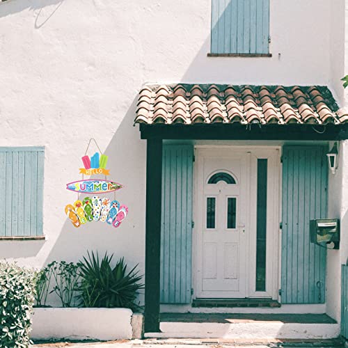 Hello Summer Welcome Hanging Sign, Wood Ice Lolly Surfboard Flip Flop Sign Hanger, Surfboard Slippers Summer Decor, Summer Decorations For Home, Front Door, Yard, Beach, Outdoor #TOP5