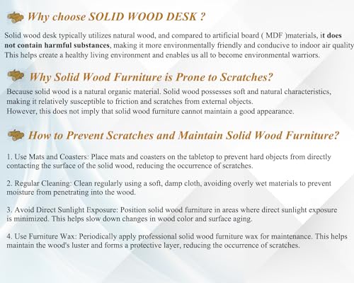 IBF Solid Real Wood Desk, Minimalist 47” Natural Wood Computer Desk, Rustic Desk for Home Office Writing Study, Vintage Industrial Wooden PC Gaming Workstation Computer Table, Brown, 47 Inch - Image 6