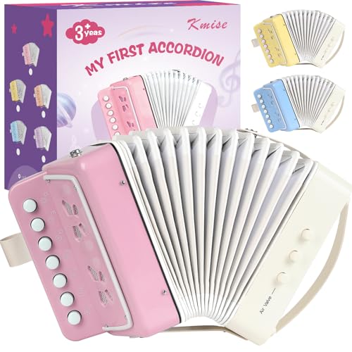 Kmise 10-Key Kids Accordion,Mini Accordian Kids Musical Instrument for Children Toddlers Beginners, Lightweight 7 key 3 Bass acordeon for Kids Gift,Light Pink Acordeones Para Niños Acordion