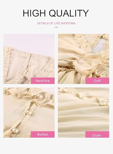 Dokotoo Womens Cute Spring Summer Casual V Neck Chiffon Lantern Long Sleeve Elegant Boho Hawaiian Flowy Mini Short Tunic Skirt Dresses For Women Party 2023 Beige Small #TOP2