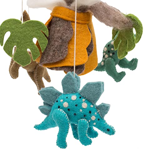 Glaciart One Baby Nursery Dinosaur Mobile For Crib |Gender Neutral Mobile For Woodland Theme Nursery Decor | Felt Hanging Dino And Volcano Room Decorations Handmade From Natural Wool | Great Gift Idea #TOP5