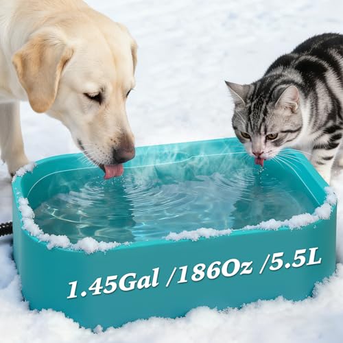 1.45 Gal/5.5L Heated Water Bowl, Extra Large Heated Dog Bowls for Outside, Safety Listed Heated Pet Bowl with Anti-Chew Cord for Dog & Cat Drinking Water in Winter, BPA-Free, Anti-Slip Base(Blue) by Qvamodo - Used condition - US$17.54