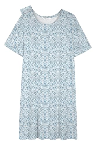 AVIIER 100% Cotton Hospital Gowns for Women Open Back Tear Away Post Shoulder Surgery Dress Adaptive Clothing Nightgowns Blue Flower L