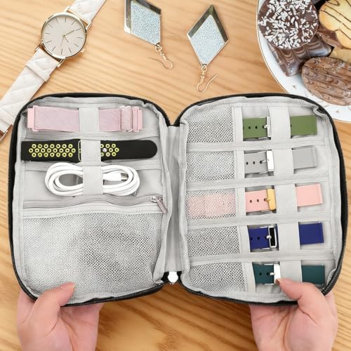 YUVKIN 1 Pcs Caja Organizadora para Correas de Reloj Smartwatch, Resistente al Agua, Organizador de Correas y Accesorios, Funda Portátil Compatible con Todas las Correas de Reloj (Negro) - imagen 5
