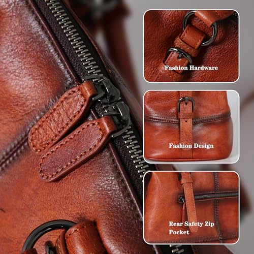 Image of HESHE Leather Tote Bag Shoulder Purses for Women Satchel Crossbody Handbags | Genuine leather Designer Top Handle Work Travel Bags Large Capcity Crossbody Ladies