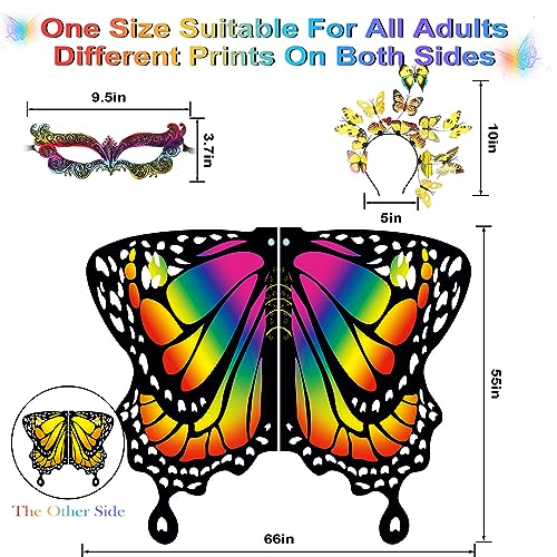 plainshe Butterfly Wings Double-Sided, Fairy Wings for Adults Halloween Costumes for Women 3PCS Butterfly Cape Set (Double-Sided 2) - Image 4