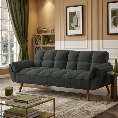 Image of Tarantino 3-Seater Convertible Sofa Cum Bed | Modern Tufted Upholstered Folding Sleeper Sofa for Living Room | High-Density Foam Comfort | Space Saving Couch Bed for Home (Charcoal Grey)