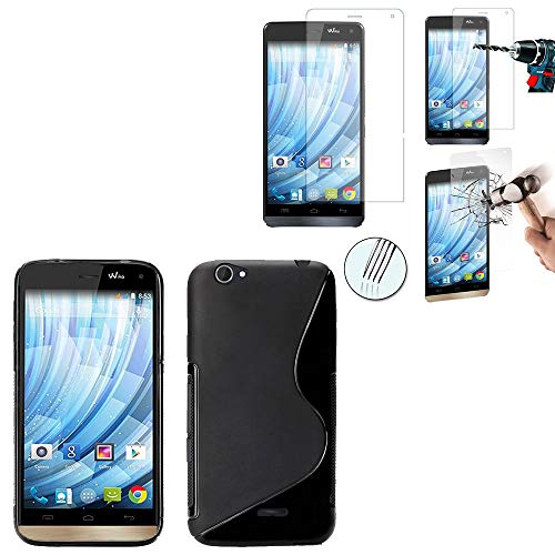 annaPrime Coque et Verre trempé Écran pour Wiko Getaway, Coque Silicone Gel Motif S au Dos Noir + 1 Film Verre Trempé Transparent