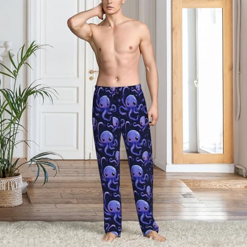 Mens Pajama Pants - Kawaii Purple Octopus Print Soft Sleep Lounge Pants For Men, Casual Pj Bottoms With Pockets2