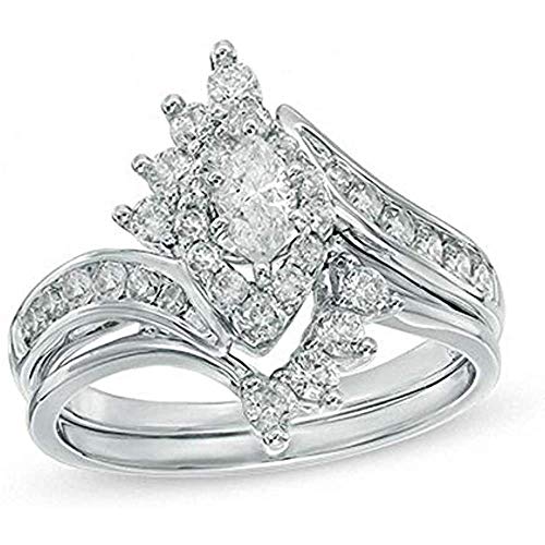 V Touch Marquise Cut D/VVS1 Diamond Engagement Wedding Bypass Bridal Ring Set for Women's 14K White Gold Plated 925 Sterling Sliver