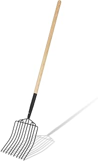 Lanties 65" 10-Tine Forged Steel Hay Fork with 54" Hardwood Handle - Heavy Duty Manure Pitchfork for Barn, Stable, Compost & Garden
