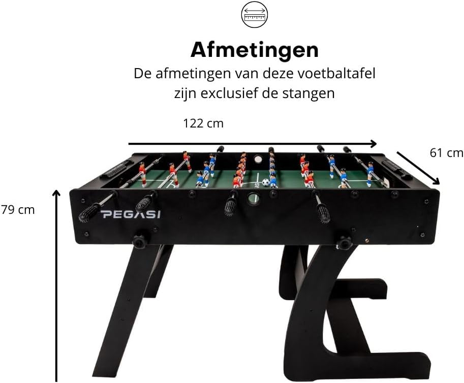 Diagram illustrating the dimensions of the Pegasi Foldy Foosball Table