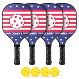 Wood Pickleball Paddles 4 Pack, Lightweight Pickleball Set 4 Paddles with 4 Balls and 1 Mesh Bag.7-p