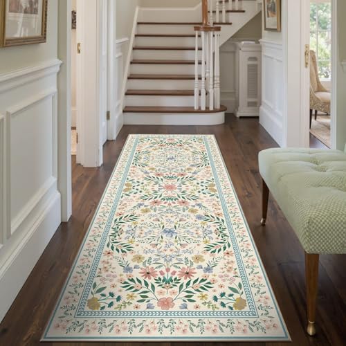 Rugxara 2x5 Green Floral Runner Rug for Hallways Kitchen