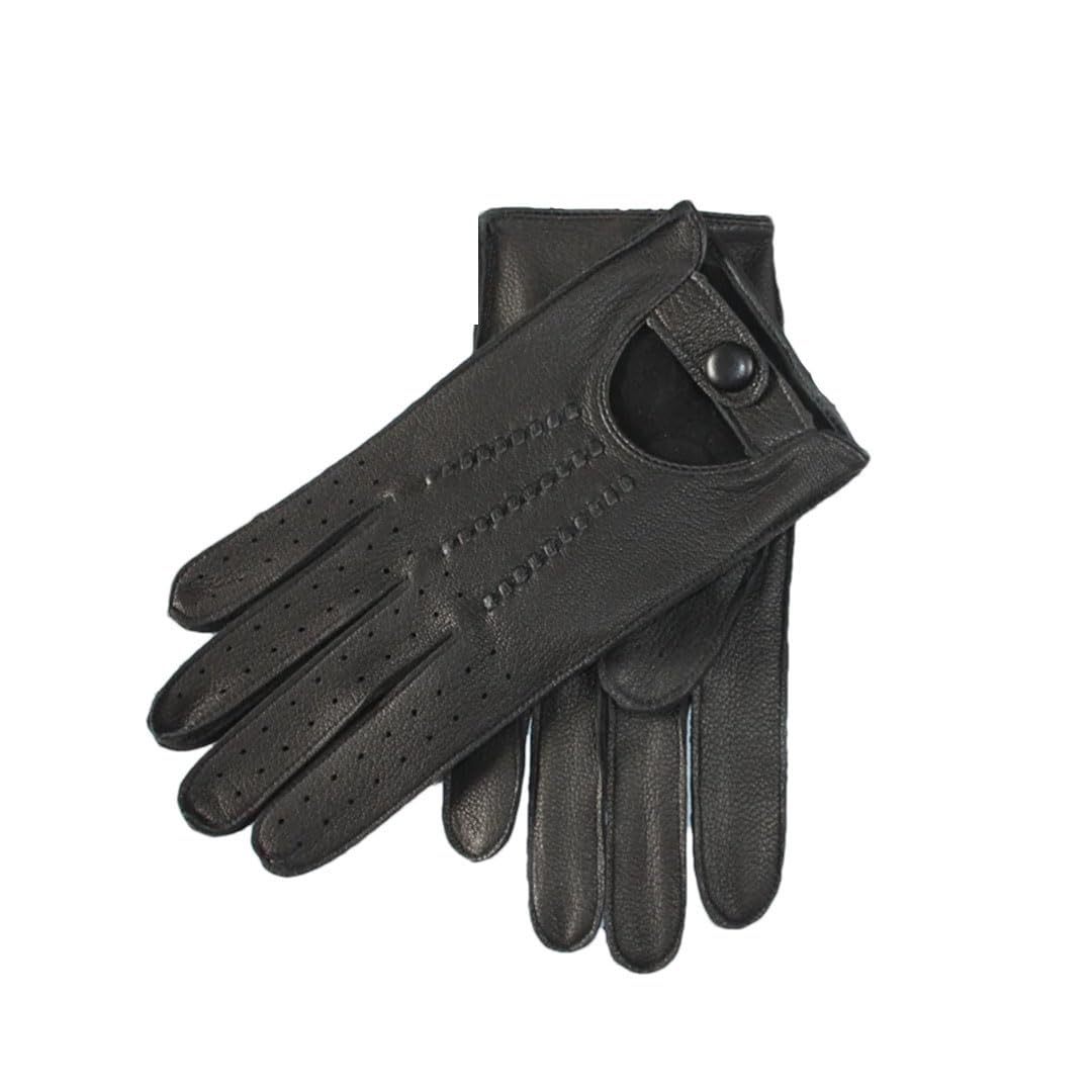 Guantes finos de cuero para hombre, sin forro, para pantalla táctil, guantes de conducción