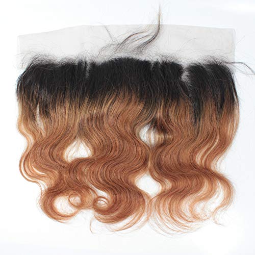 Forawme Brazilian Virgin Human Hair Full Lace Frontals Pre Plucked 18 Inch 13X4 inch Body Wave Human Hair 1B/30 Brown Ear To Ear Ombre Lace Frontal Closure With Baby Hair