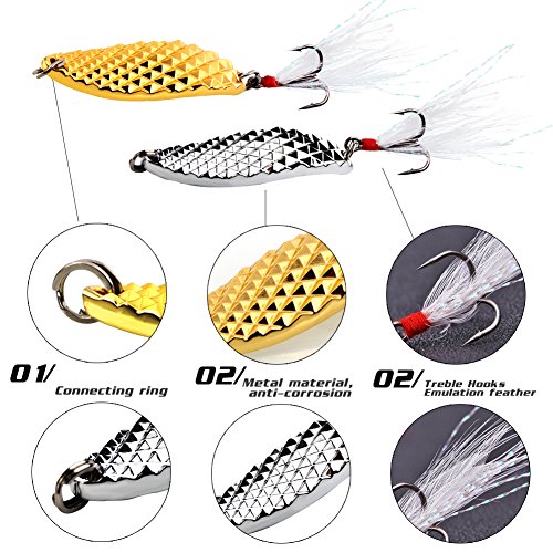 Sougayilang Spoons Hard Fishing Lures Treble Hooks Salmon Bass Metal Fishing Lure Baitsmix 6Pcs #TOP2