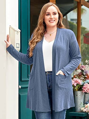 Image of LARACE Open Front Knit Plus Size Cardigan Sweaters for Women with Pockets