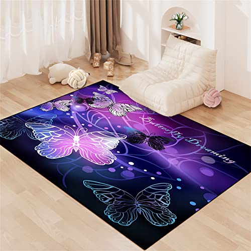Girls Purple Butterfly Rugs Cute Cartoon Butterfly Area Rug For Girls Bedroom Butterfly Rugs For Living Room Playroom Nursery Decor Flannel Butterfly Carpets Rug Decorative Floor Sofa Mat, 3'×5' #TOP4