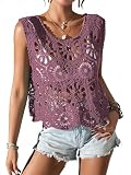 miduo Womens Spring Casual Beach Boho Open Knit Relax Fit Crochet Top Scoop Tank Tops Sleeveless Cami Shirts Holiday Tops Shirts Purple S