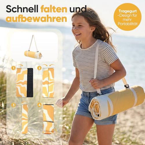 Sekey Picknickdecke Wasserdicht 200x200 cm, Stranddecke Sandfrei | Gepolstert, Dreischichtige Struktur, PEVA-Wasserfestboden, Bindegurt-Trageriemen, geeignet für Picknick, Camping, Strand