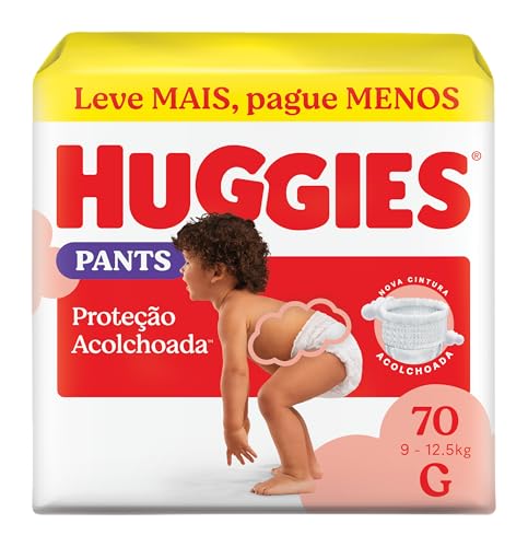 Fralda Pants Huggies Proteção Acolchoada, Tamanho G, 70 unidades, Estilo Roupinha, Cintura Macia, Fácil de Colocar
