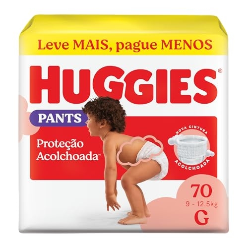 Fralda Pants Huggies Proteção Acolchoada, Tamanho G, 70 unidades, Estilo Roupinha, Cintura...