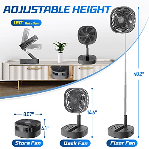 Nenkoo Desk Fan, Portable Fan 12500Mah, Telescopic Oscillating Floor Fan With 4 Speed, Usb, Timing Black Table Fan Adjustable Height 14.6"-40.2" Remote Control Fan For Office Home Outdoor Camping #TOP5