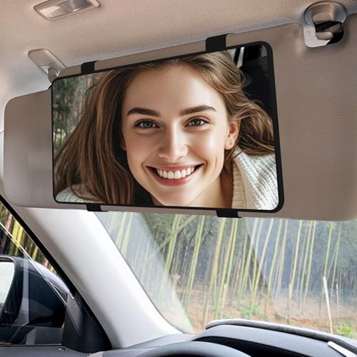 Feisate Miroir voiture pare soleil (Sans éclairage) - Miroir pour pare soleil avec bande élastique - Noir (Sans lampe LED)